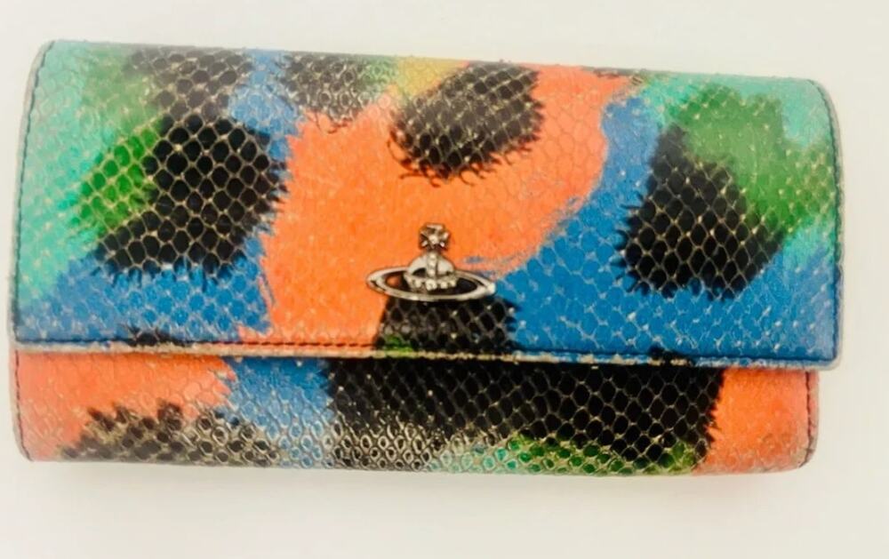 Vivienne Westwood Multicolor Orange Blue Green snake embossed long wallet